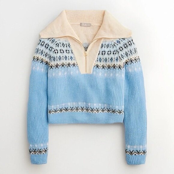 J. Crew Sweaters - J. Crew Fair Isle Half-Zip Sweater Brushed Yarn Alpaca Wool Blend Cream/Blue XS